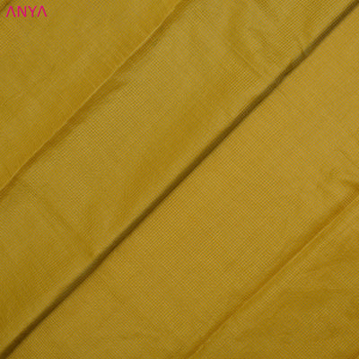 Mustard Tussar Silk Fabric with Zari Checks Design