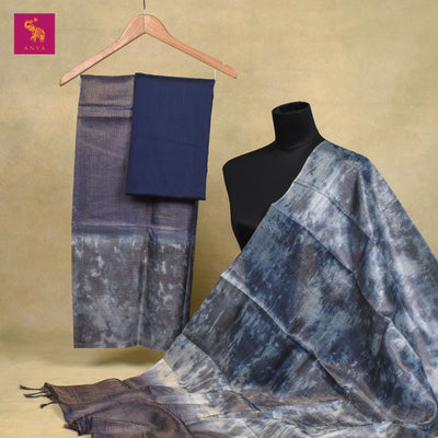 Navy Blue Tussar Silk Salwar with Zari Checks Design