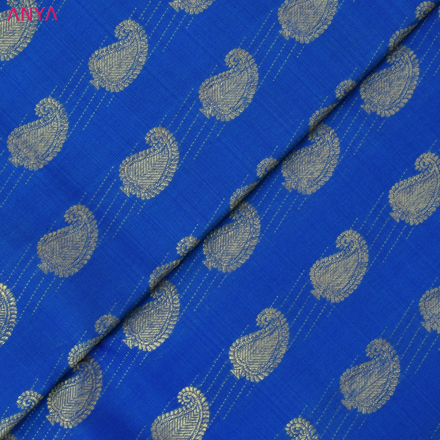 Royal Blue Kanchi Silk Fabric with Mango Butta Design