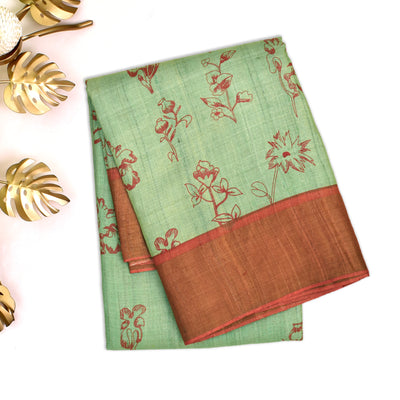 Apple Green Tussar Silk Saree with Flower Butta Design