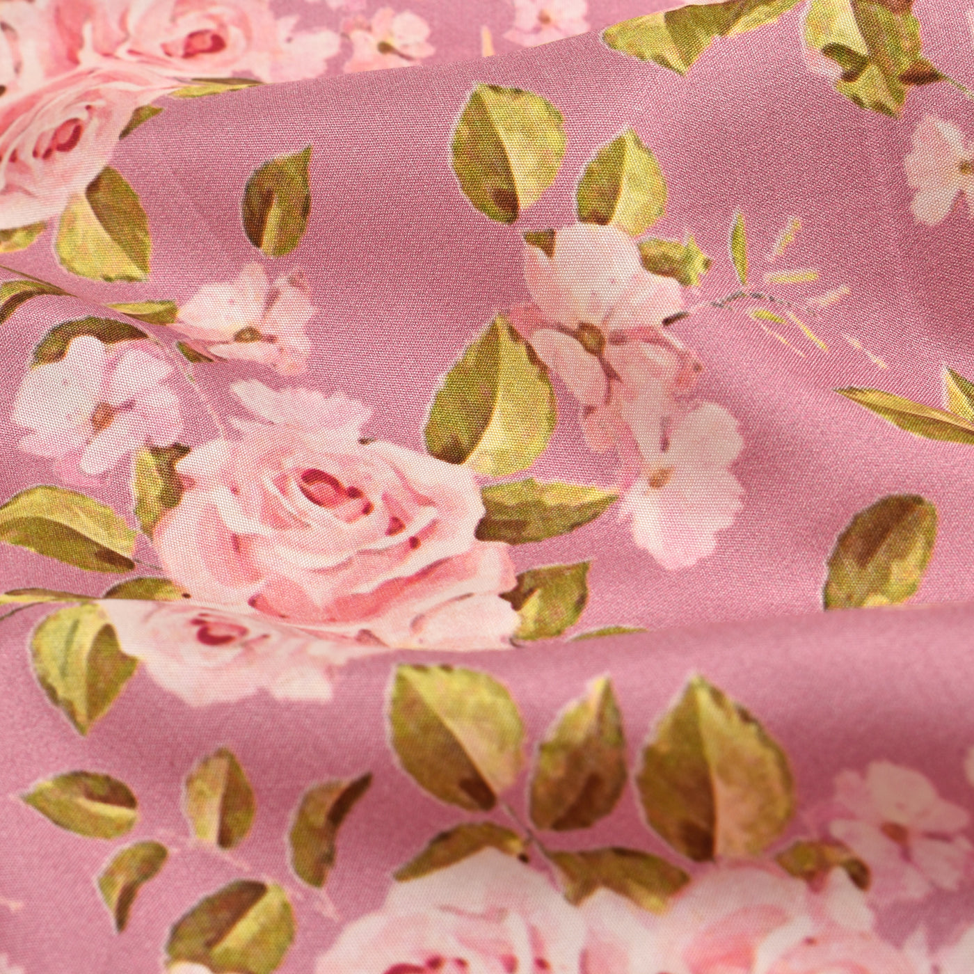 Lotus Pink Kanchi Discharge Printed Silk Fabric with Rose Floral Printed Design