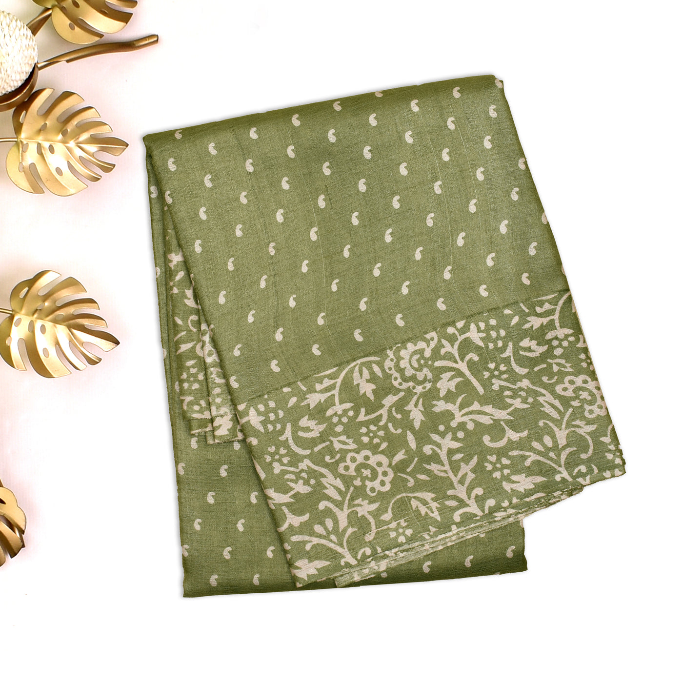 Mint Green Tussar Silk Saree with Small Mango Print Design