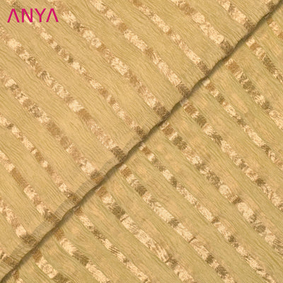 Off White Organza Crush Tissue Fabric with Golden Stripes Design