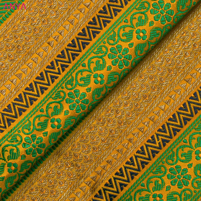 Mustard Banarasi Silk Fabric with Zari Stripes Design