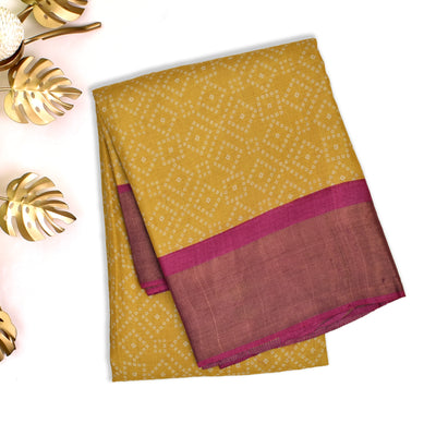 Mustard Tussar Silk Saree with Bhandhini Print Design