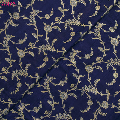 Navy Blue Banarasi Silk Fabric with Creeper Design