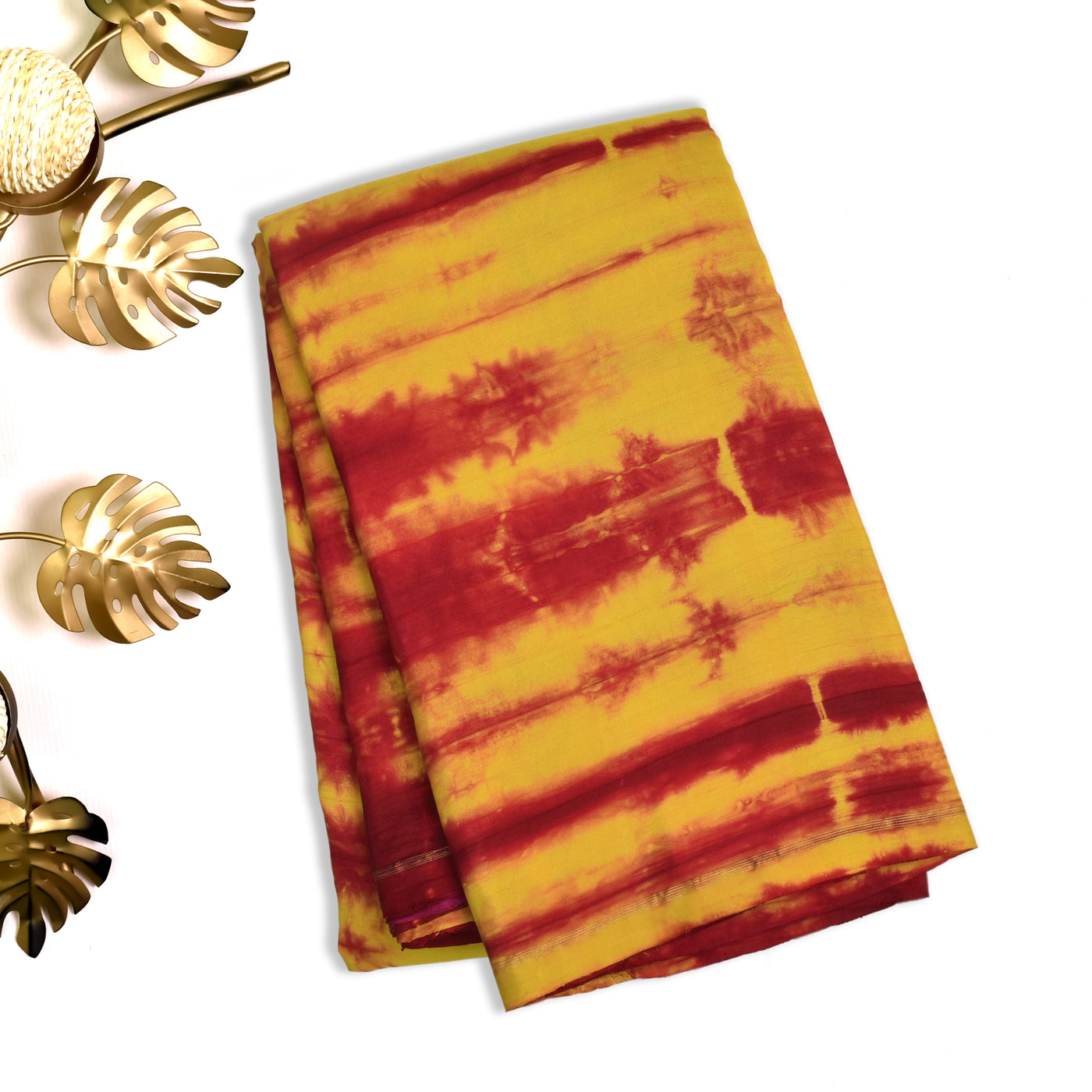 Yellow and Red Shibori Kanchi Silk Saree