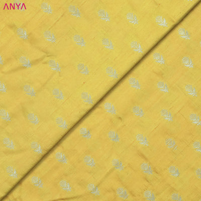 Lemon Yellow Tussar Raw Silk Fabric with Flower Banarasi Butta Design