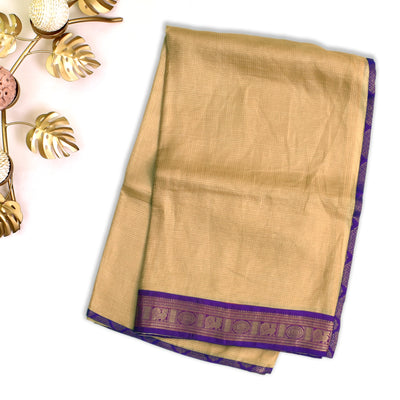 Mustard Zari Checks Tussar Silk Saree with Purple Zari Kanchi Silk Blouse