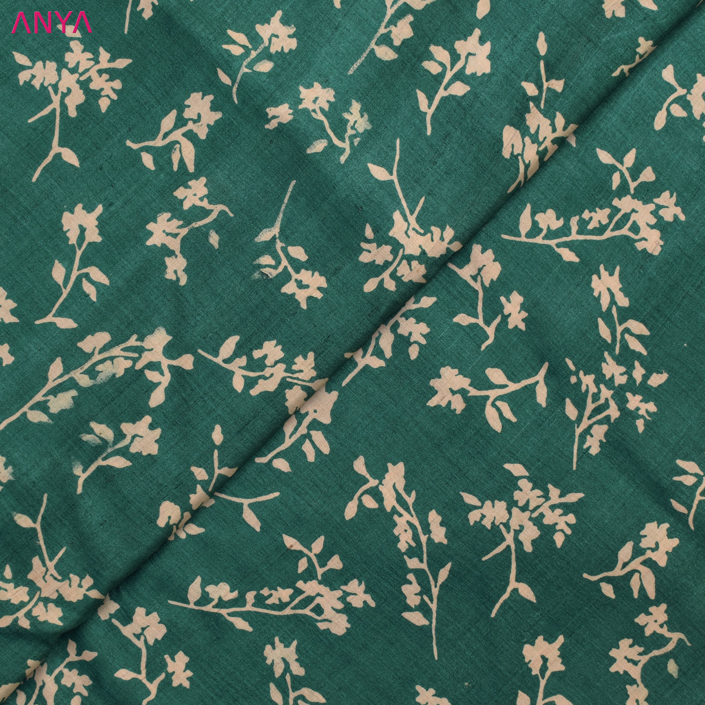 Green Tussar Silk Fabric with Creeper Design