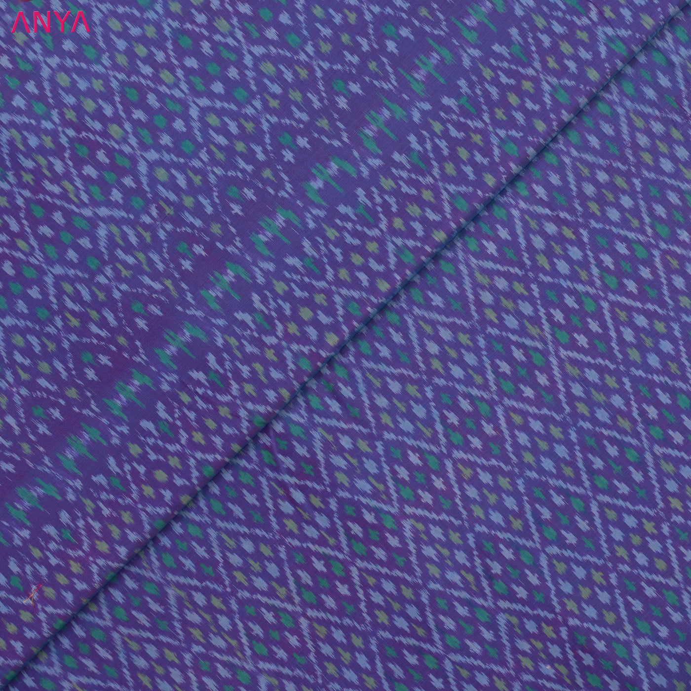 Blue and Violet Dual Tone Ikkat Silk Fabric