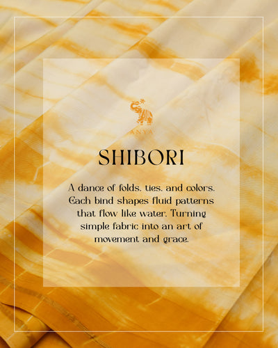 Off White and Yellow Shibori Kanchi Silk Saree