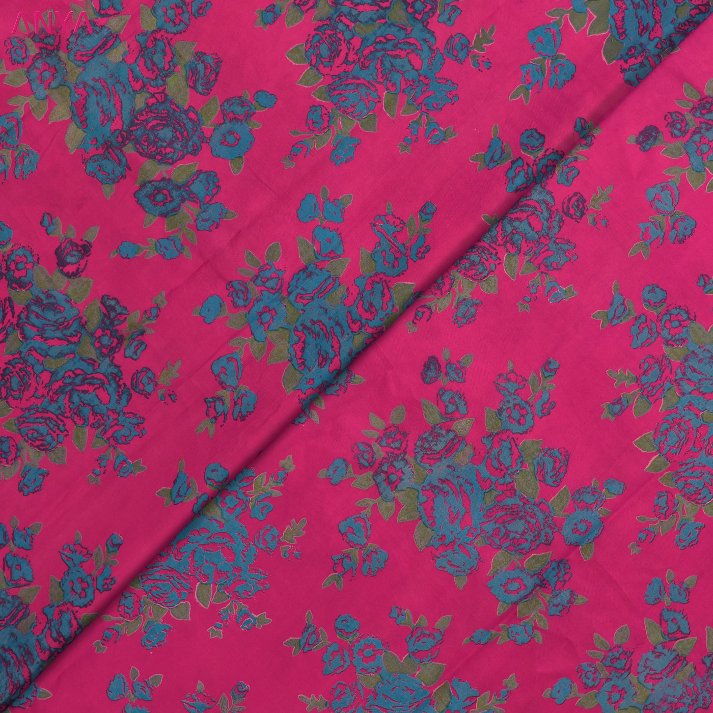 Rani Thakkali Kanchi Discharge Printed Silk Fabric with Floral Design