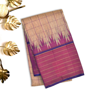 Onion Pink Linen Kanchi Silk Saree with Kattam Design