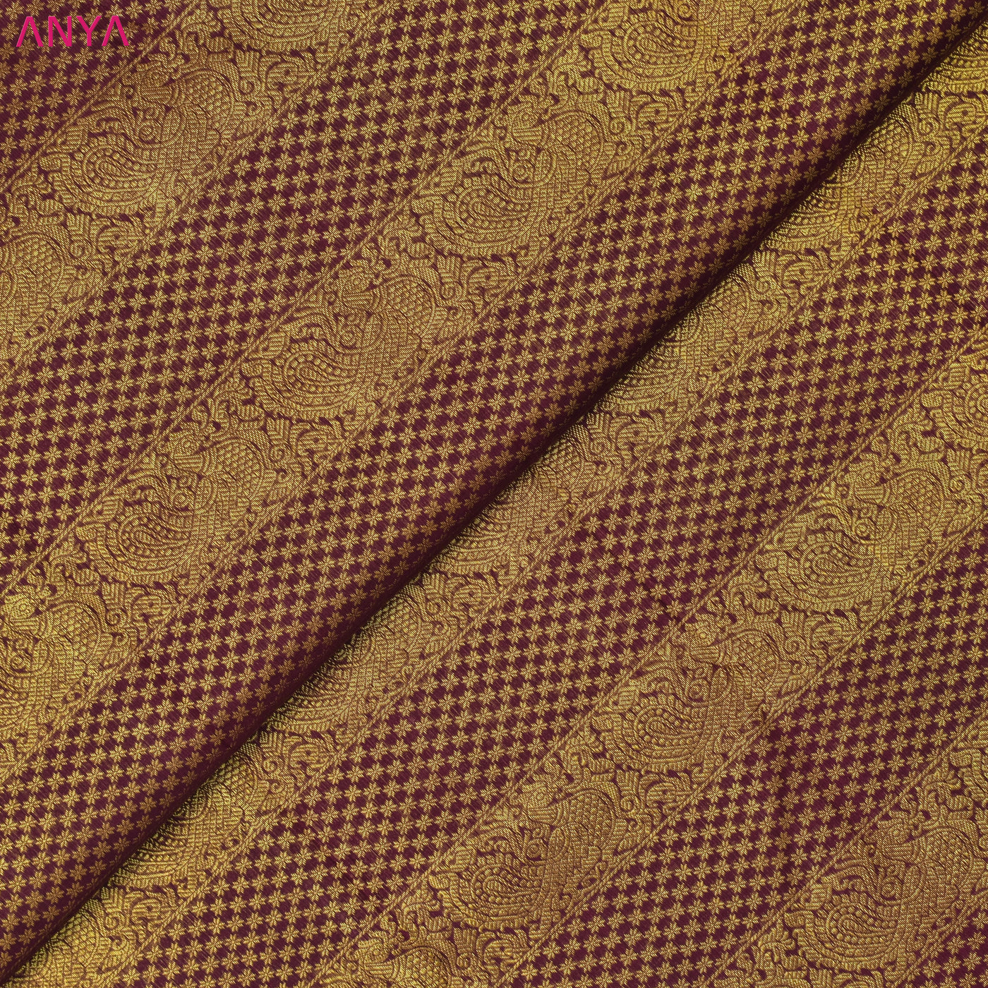 Brown Kanchi Silk Fabric with Annam and Star Butta Design