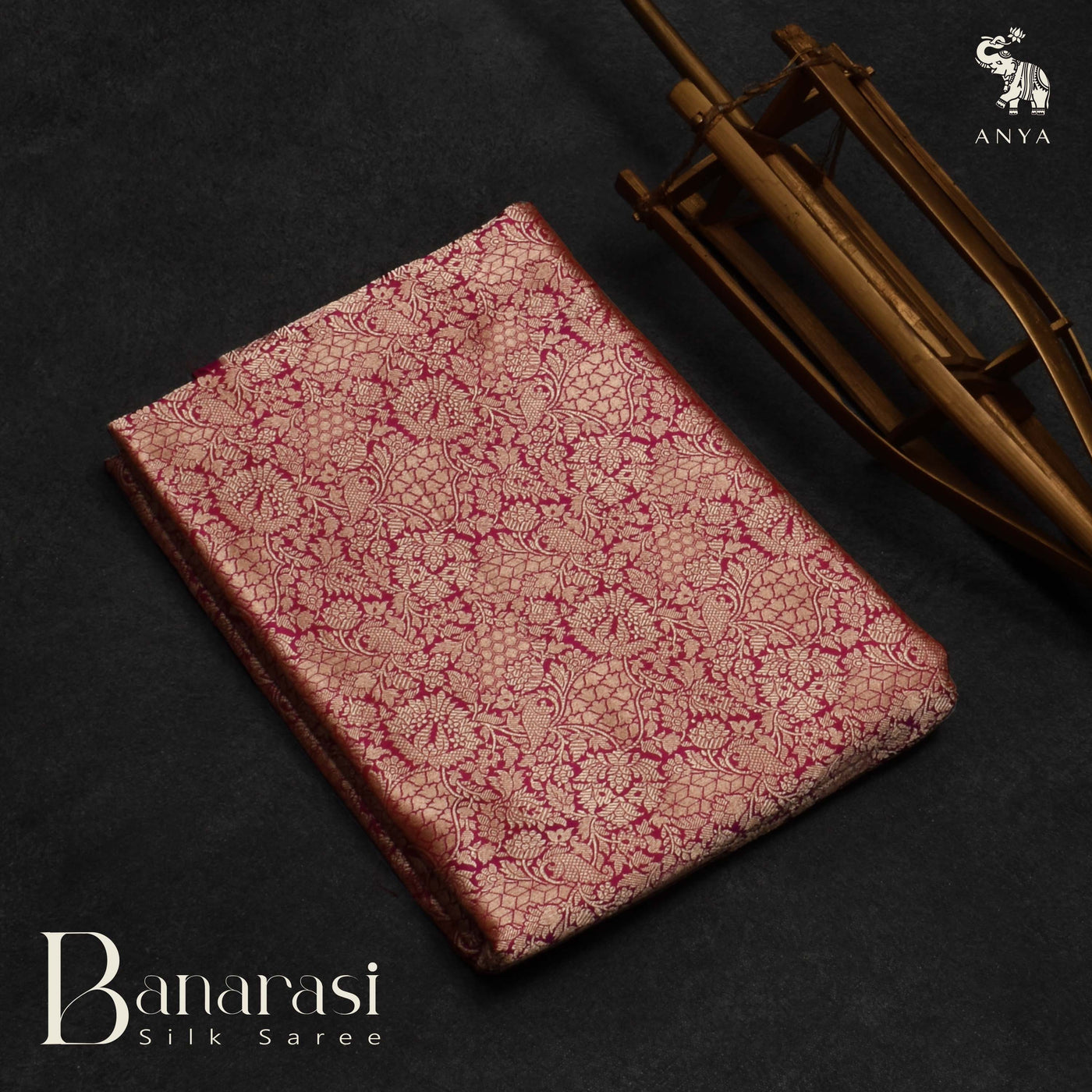 Pink Banarasi Silk Saree with Floral Creeper Design