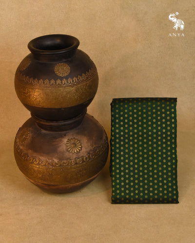 Bottle Green Kanchi Silk Fabric with Star Zari Butta Design