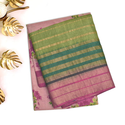 Onion Pink Tussar Silk Saree with Floral Printed Design
