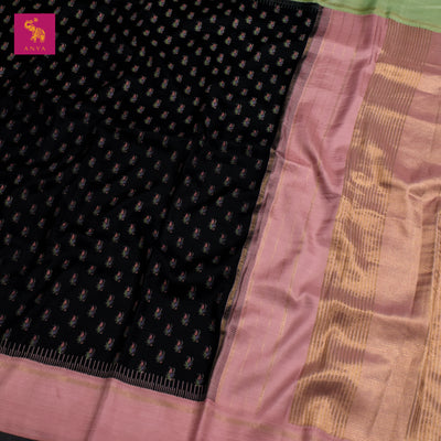 Black Printed Kanchi Silk Saree with Floral Printed Design