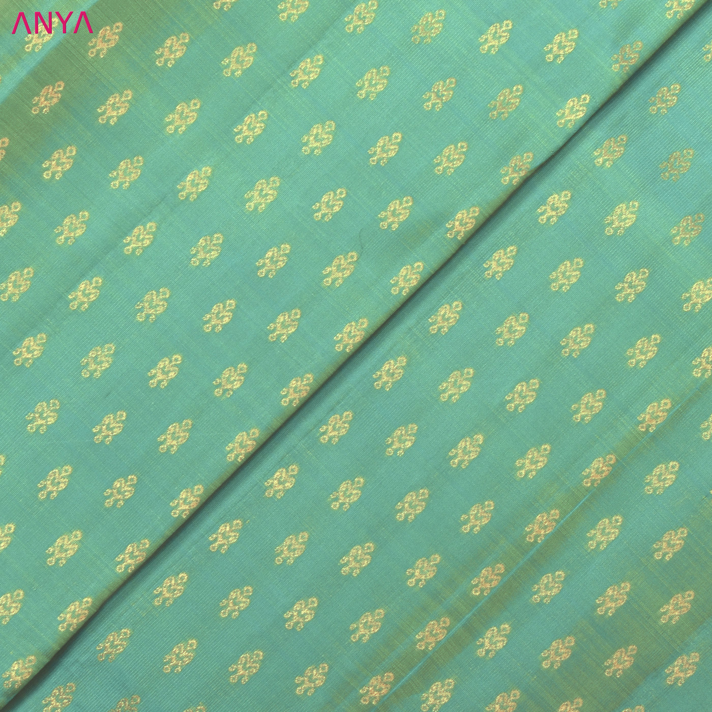 Apple Green Kanchi Silk Fabric with Jewel Butta Design