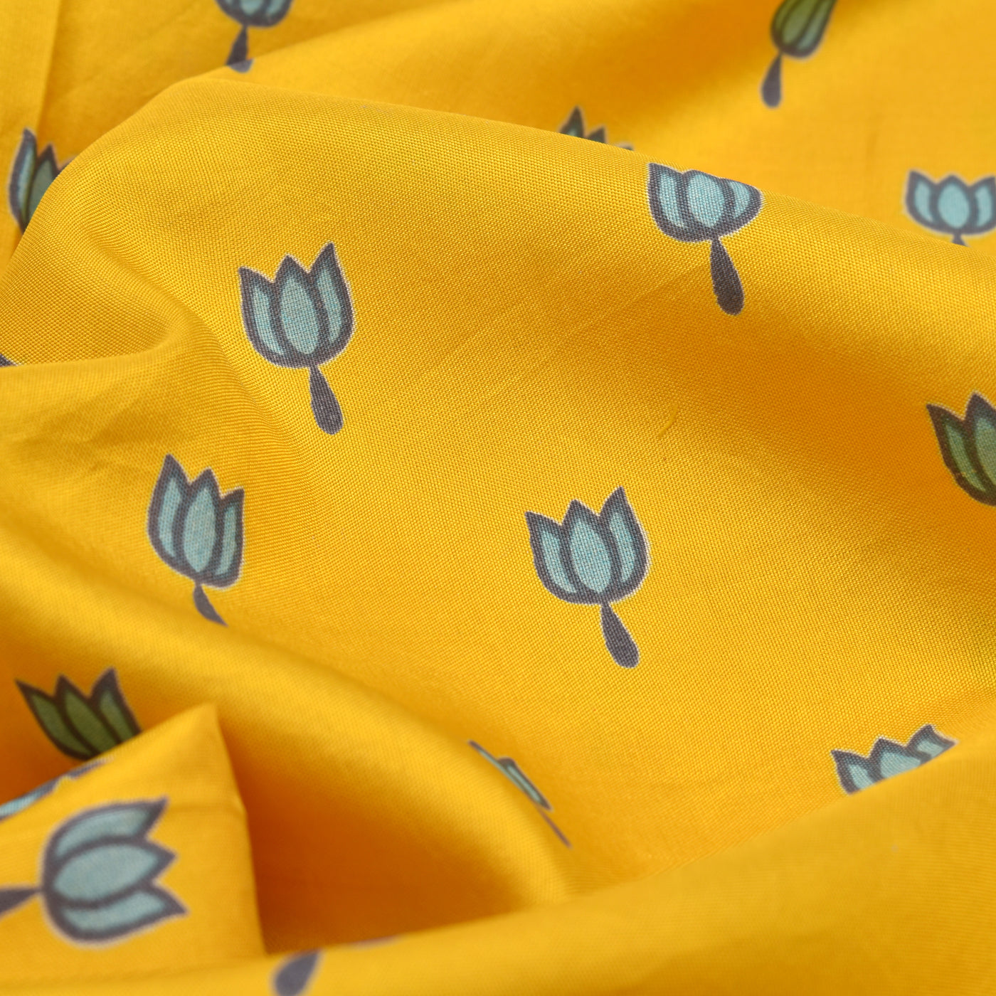 Yellow Kanchi Discharge Printed Silk Fabric with Small Flower Printed Design