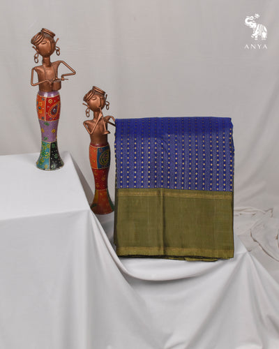 Royal Blue Kanchi Classic Saree with Vertical Stripes Design