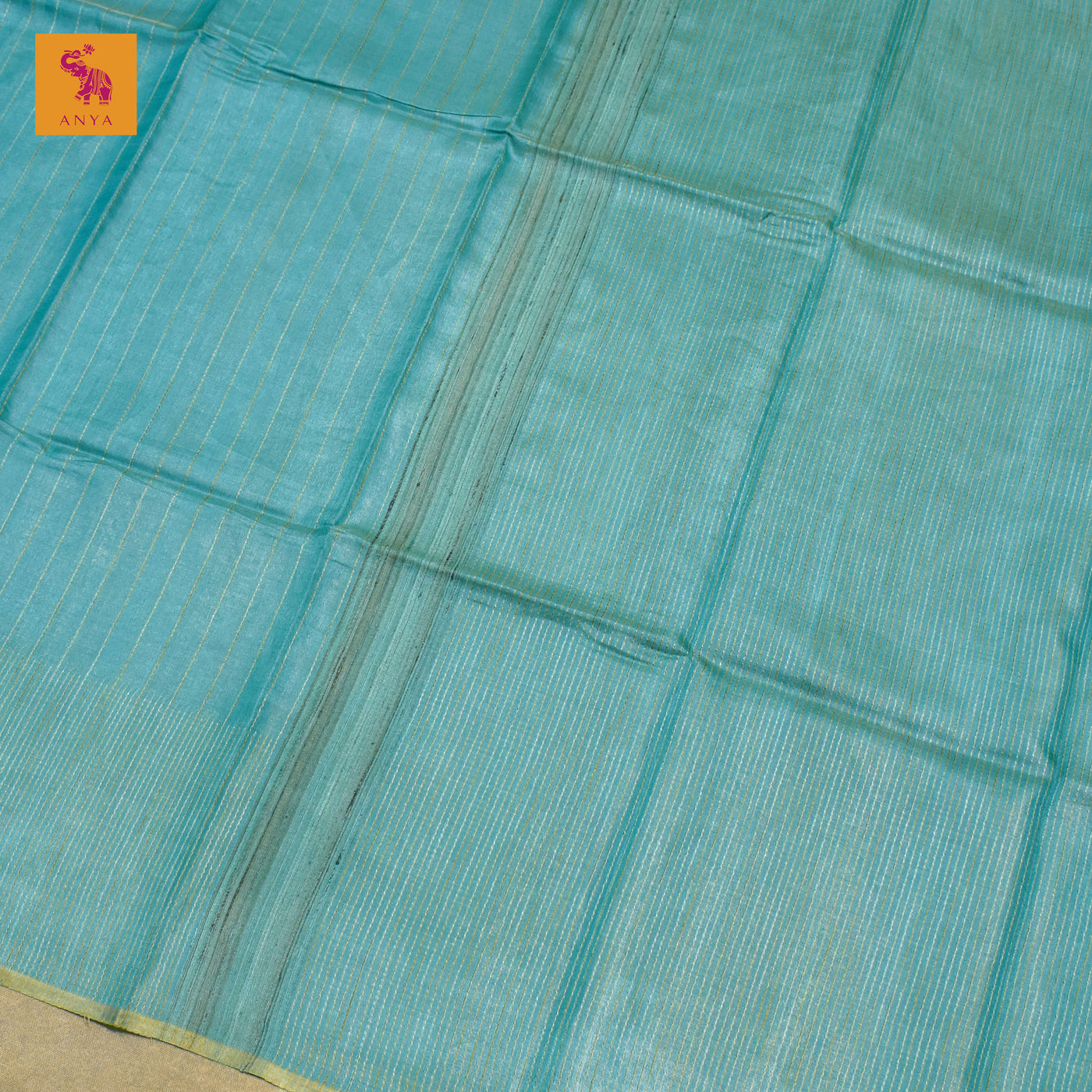 Baby Blue Tussar Silk Saree with Horizontal Stripes Design