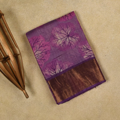Lavender Tussar Silk Saree with Floral Print Design