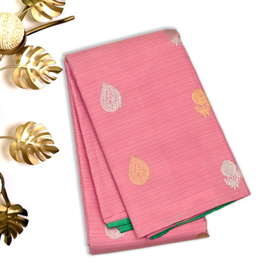 Onion Pink Kanchipuram Silk Saree with Vairaoosi and Zari Butta Design