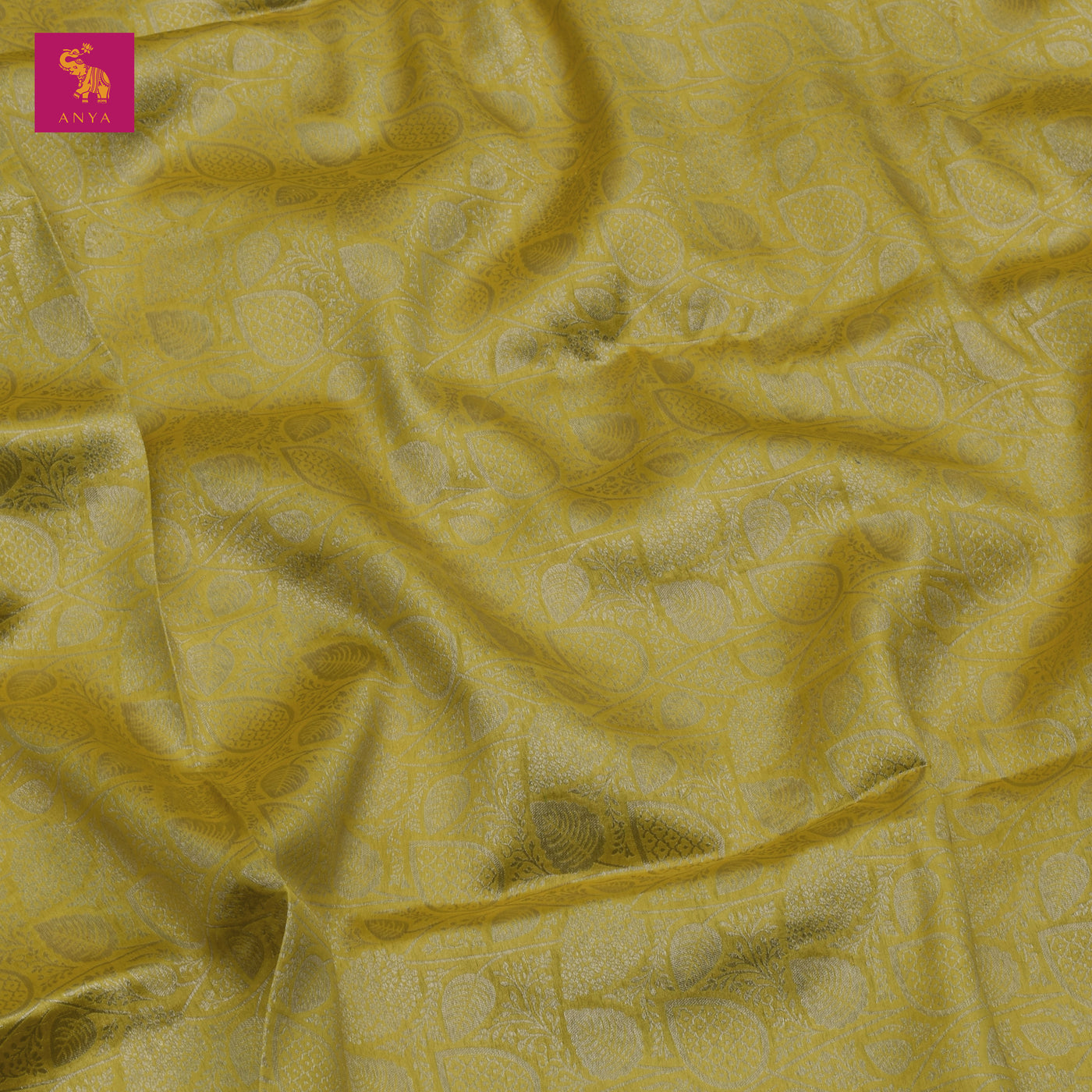 Oil Mustard Banarasi Silk Fabric with Flower Creeper Design