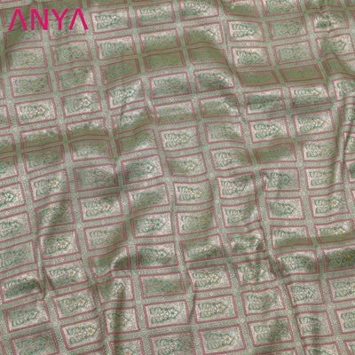 Apple Green Banarasi Silk Fabric with Square Zari Butta Design