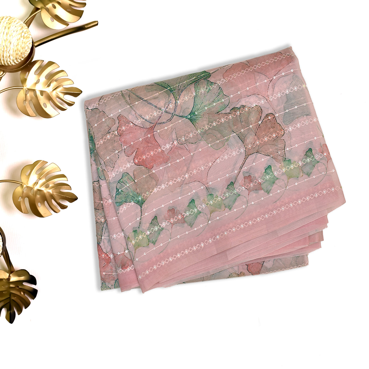 Onion Pink Organza Silk Saree with Floral Sequins Design