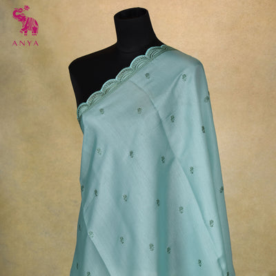 Baby Blue Fancy Saree with Small Floral Embroidery Design