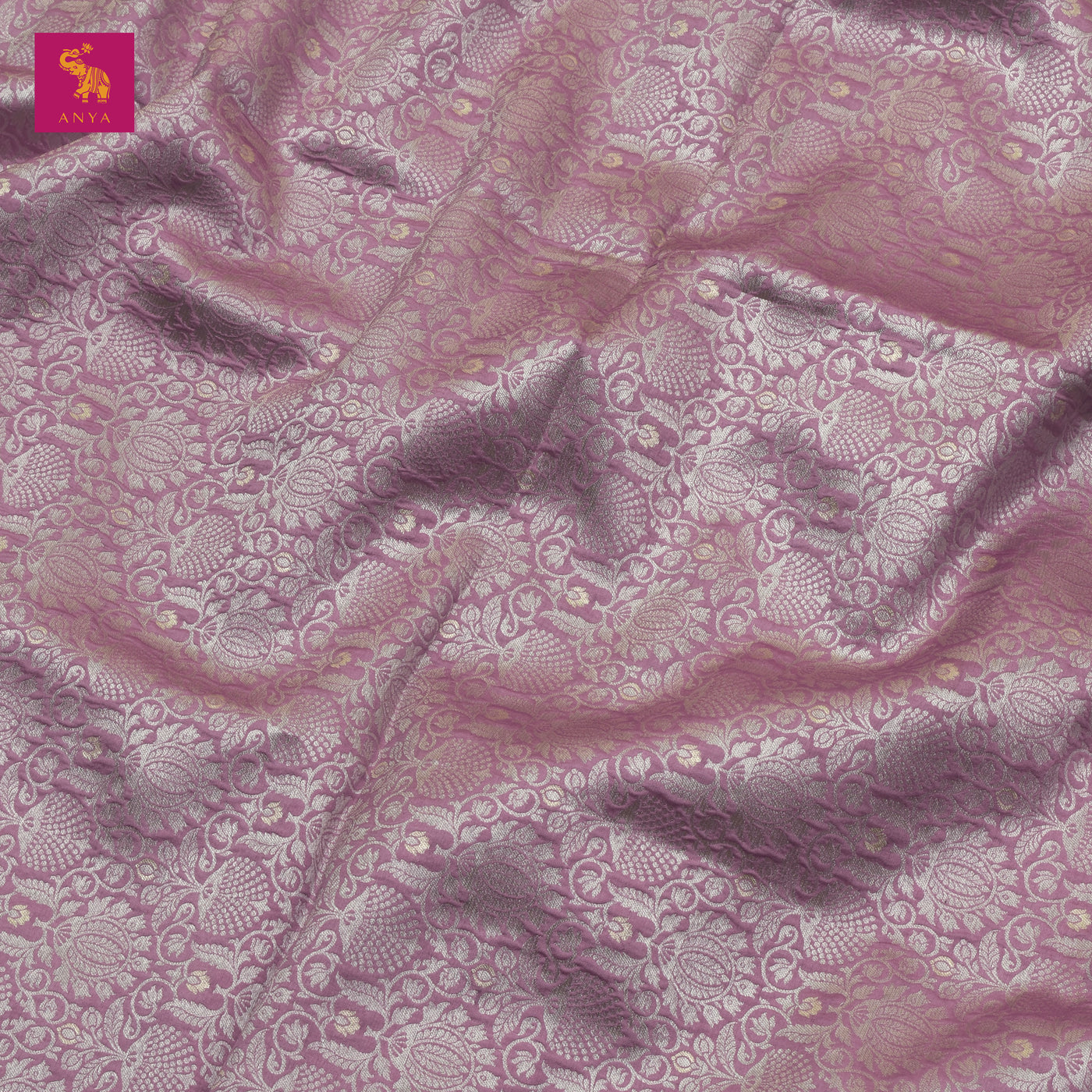 Lilac Banarasi Silk Fabric with Flower Creeper Design