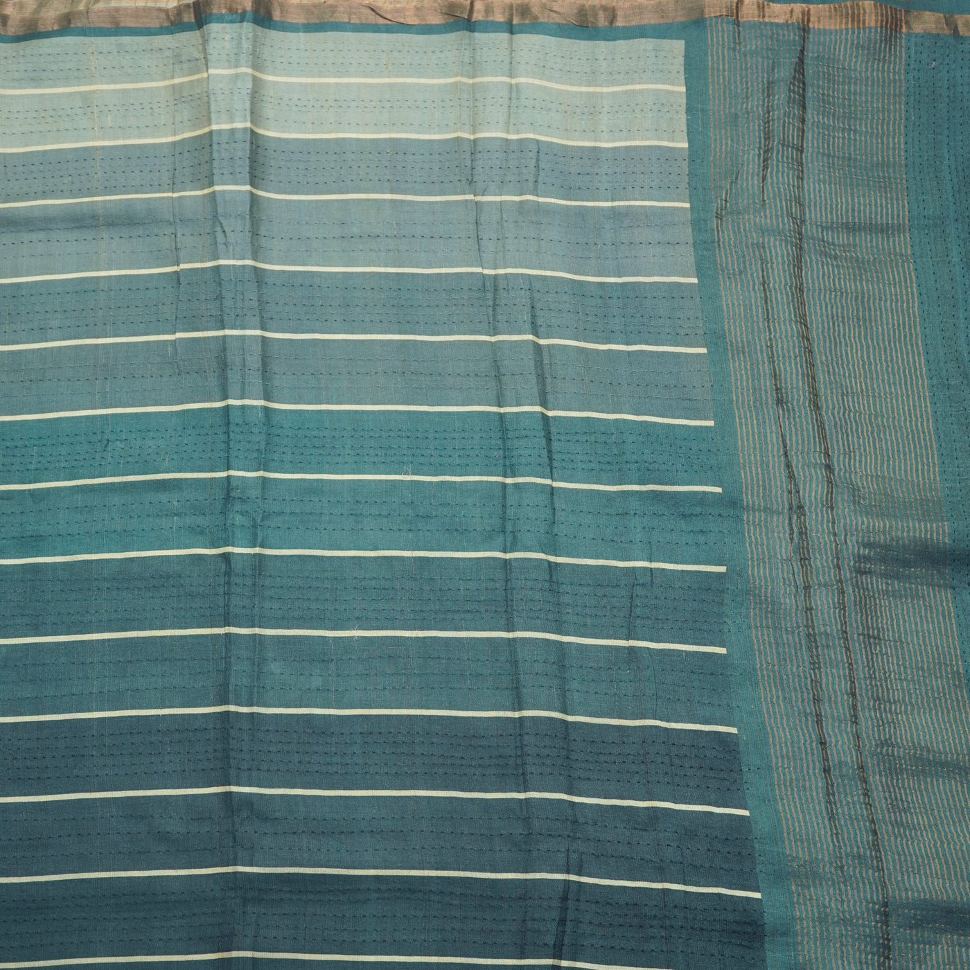 Grey Chanderi Saree with Kantha Work Design