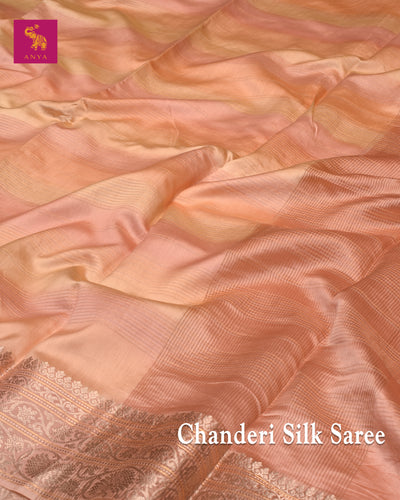 Peach Chanderi Silk Saree with Zari Stripes Design