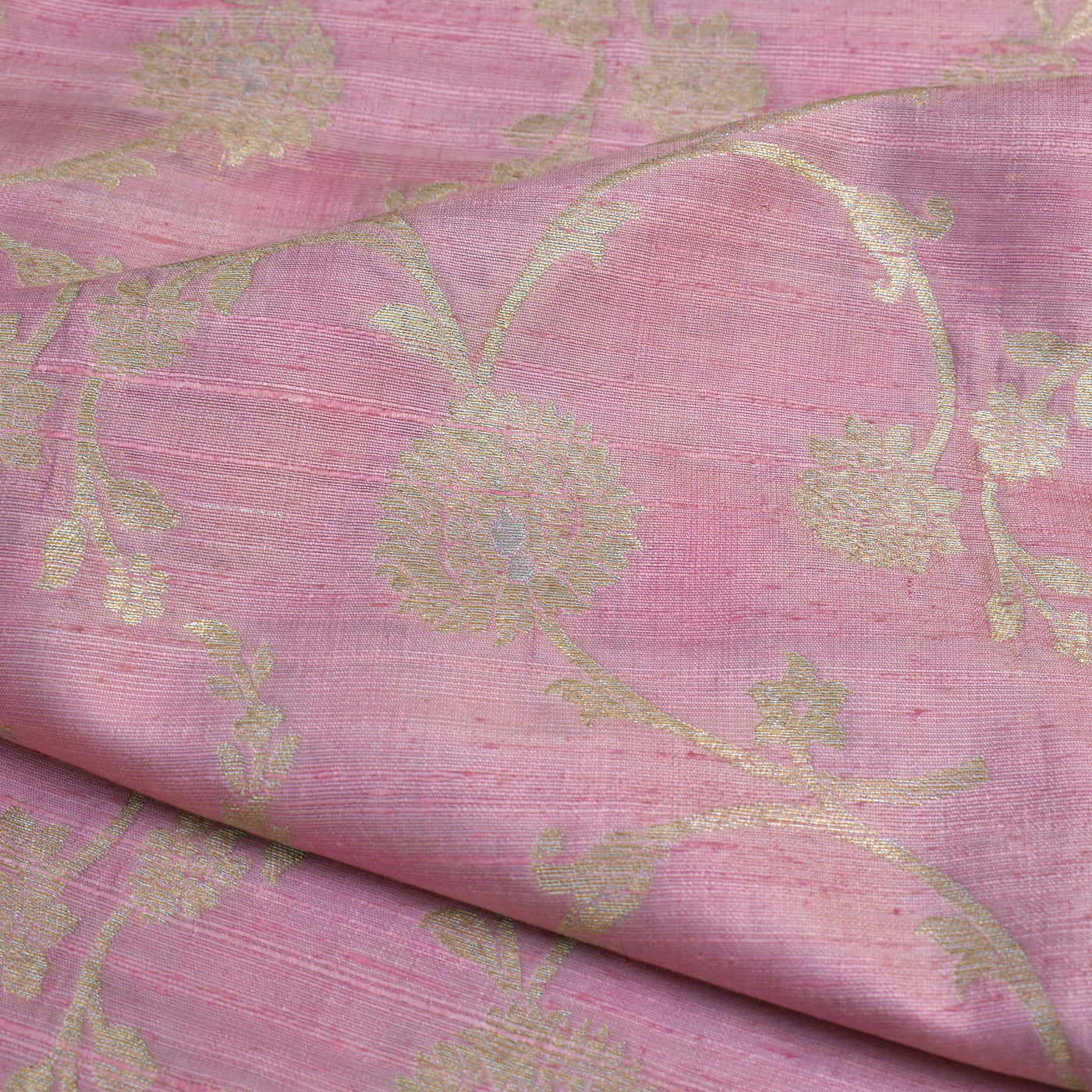 Baby Pink Banarasi Silk Fabric with Creeper Design