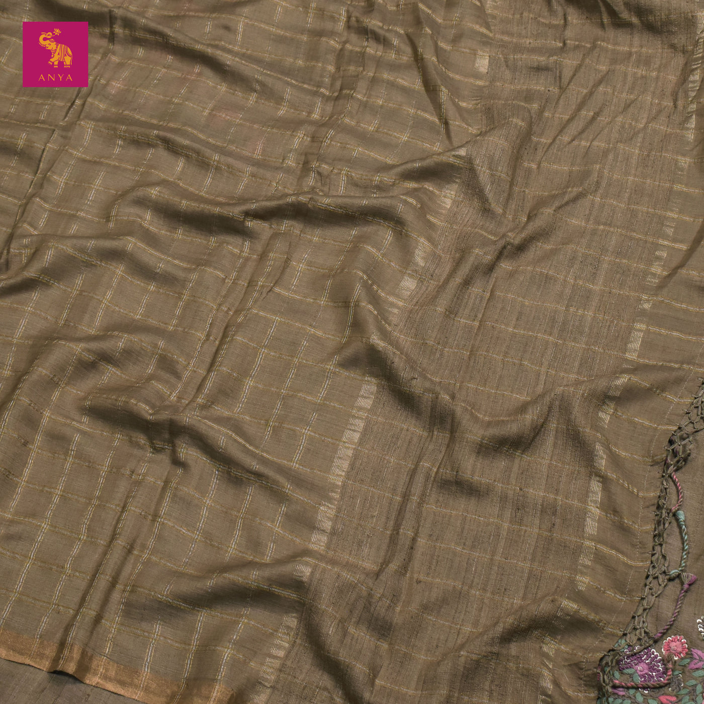 Chickoo Chanderi Silk Saree with Zari Kattam Design