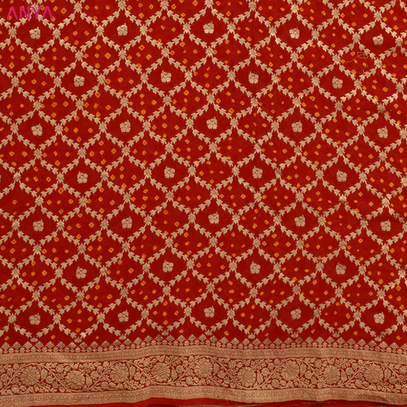 Red Bandhani Silk Fabric