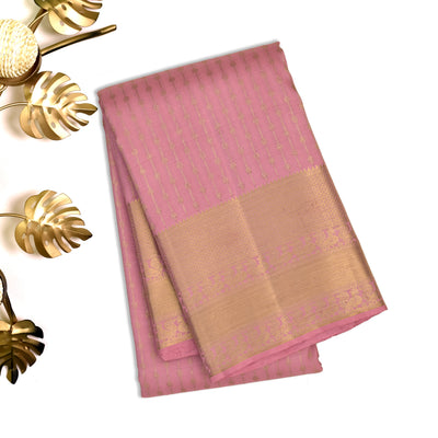 Lotus Pink Kanchipuram Silk Saree with Stripes Design