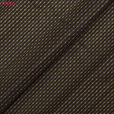 Black Kanchi Silk Fabric with Dots and Stripes Design