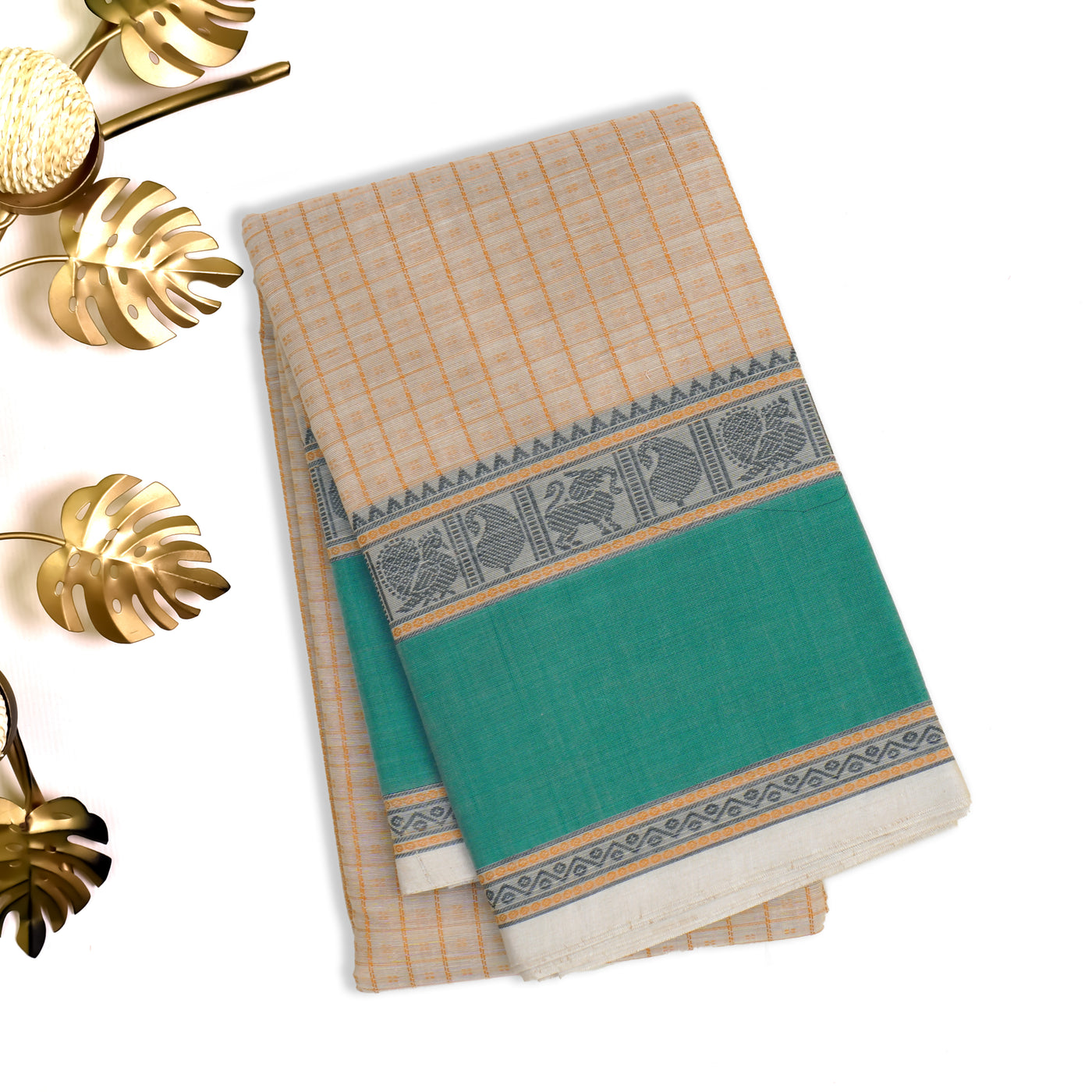 Off White Kanchi Cotton Saree with Kattam Design