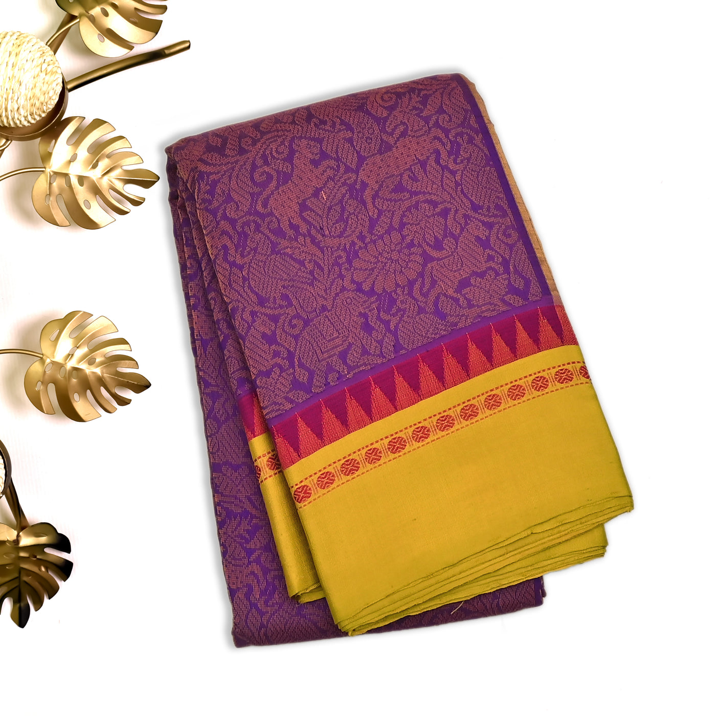 Violet Kanchi Cotton Saree with Vanasingaram Design