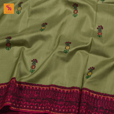 Elakkai Green Madhubani Kanchi Silk Saree