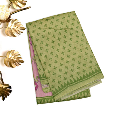 Apple Green Tussar Silk Saree with Star Butta Design