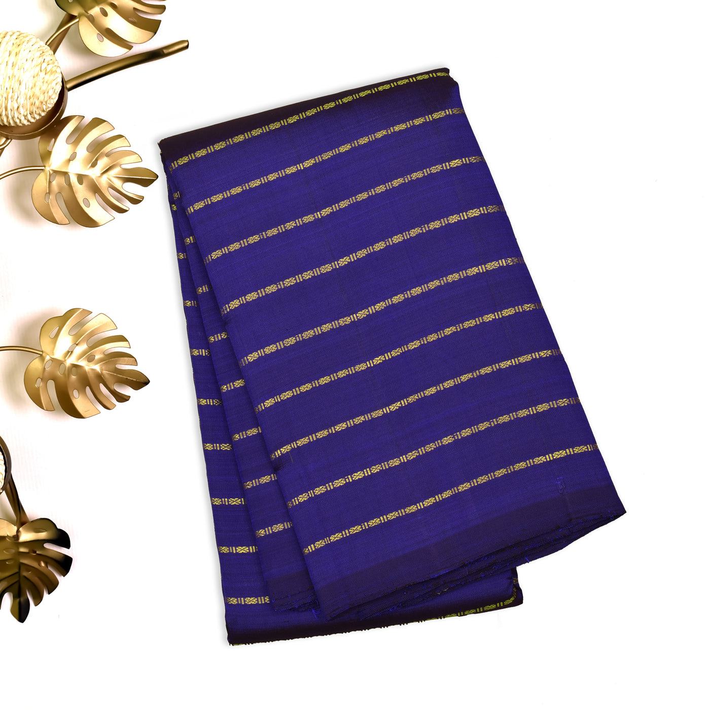 Meenakshi Blue Kanchipuram Silk Saree with Horizontal Stripes Design