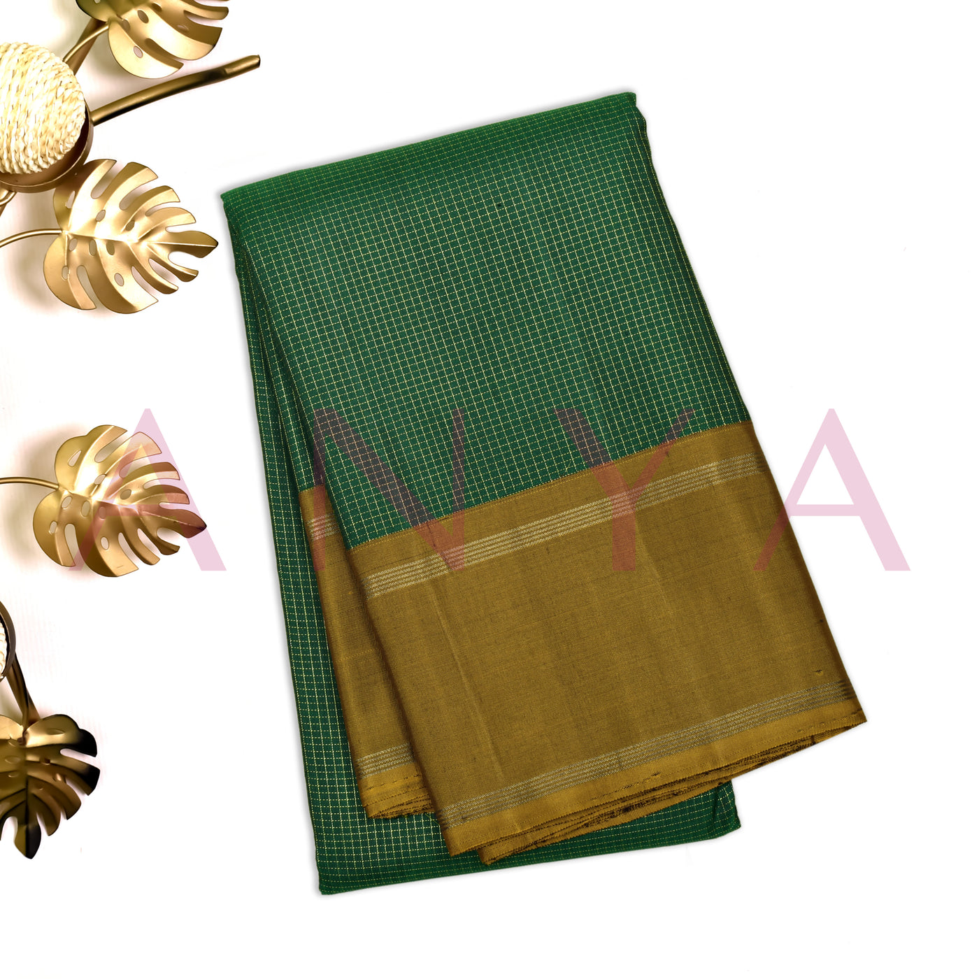 Bottle Green Kanchi Silk Saree with Small Zari Checks Design