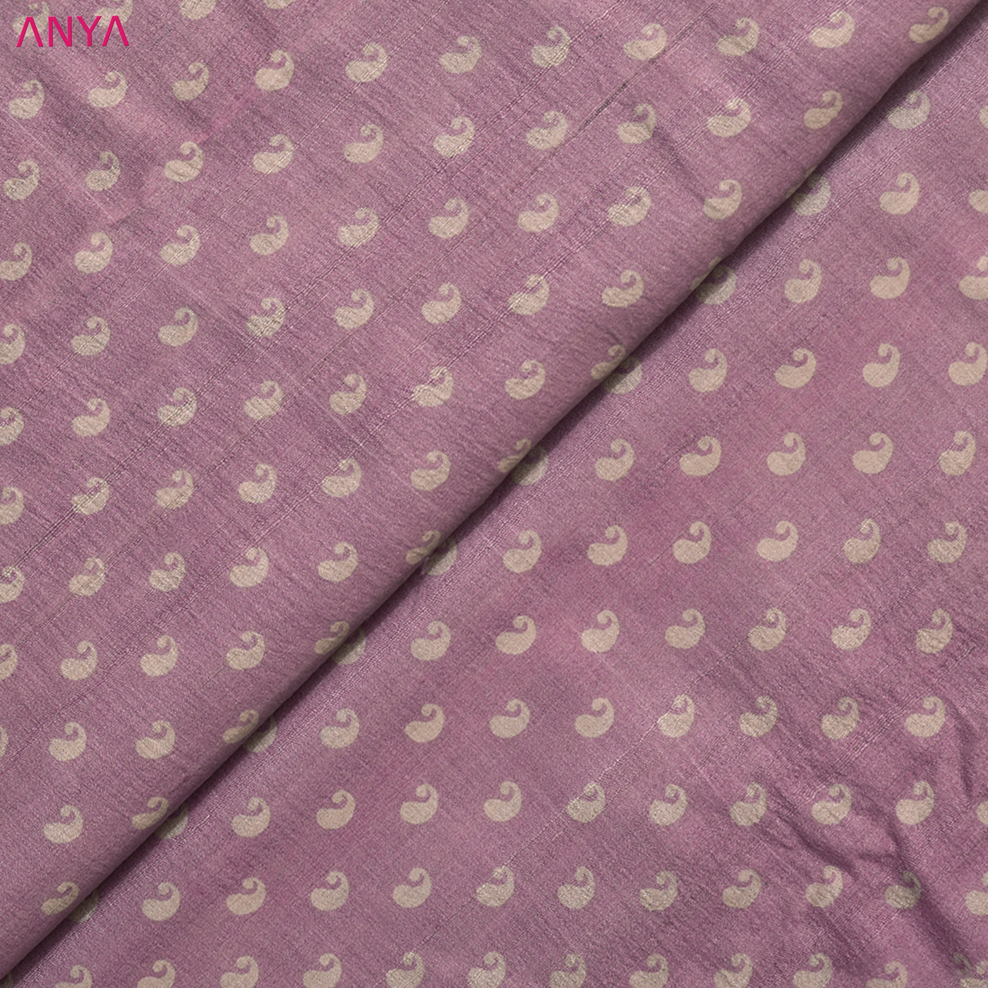 Onion Pink Tussar Silk Fabric with Small Mango Printed Design