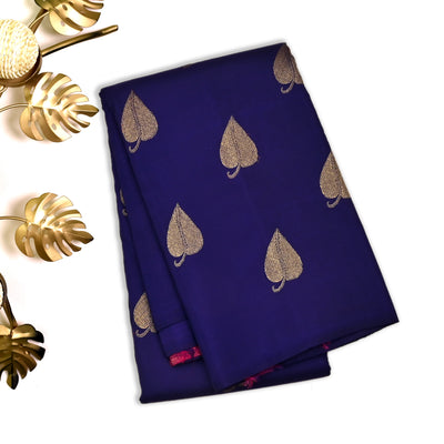 Navy Blue Kanchipuram Silk Saree with Leaf Butta Design