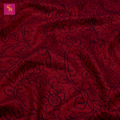 Arakku Red Pen Kalamkari Kanchi Silk Fabric